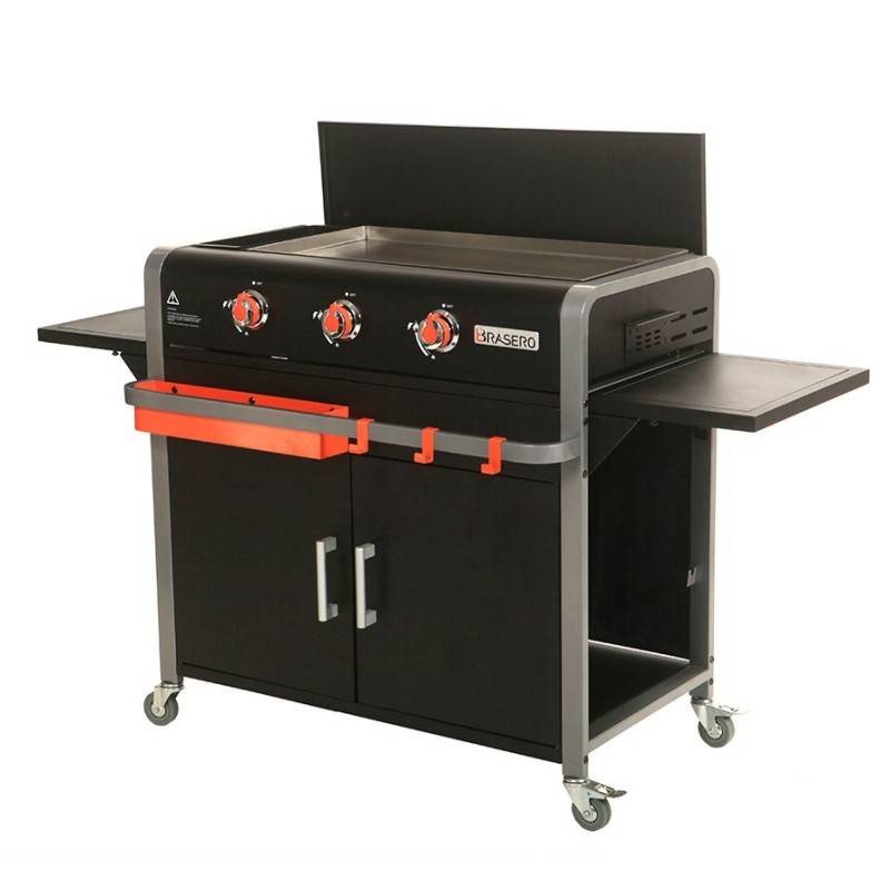 Brasero - Plancha Lola sur chariot - BRASERO - 3 feux à gaz - Plaque de cuisson Inox - 68,5 x 35,50 cm - 7,2 KW - Imagen 1