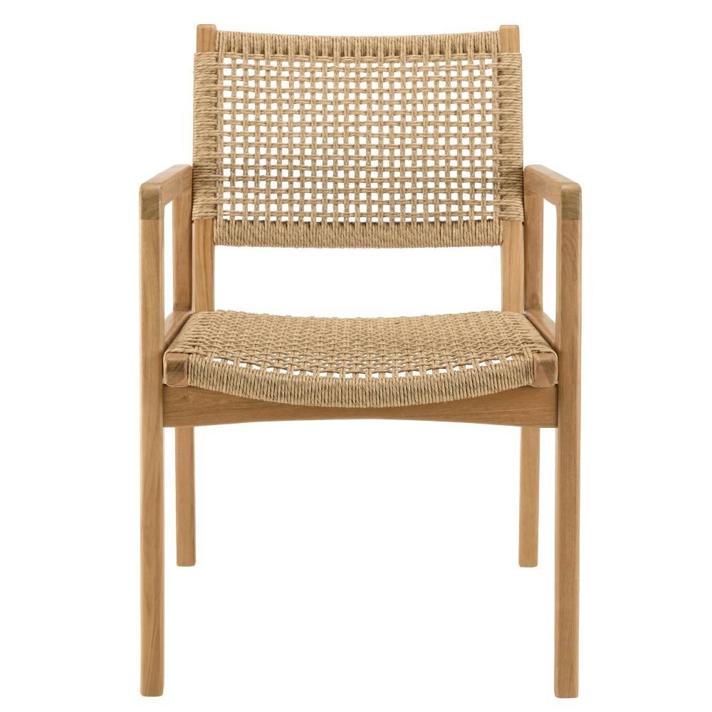 Macabane - VALERIA - Lot de 2 fauteuils jardin en bois teck naturel rotin beige - Imagen 4