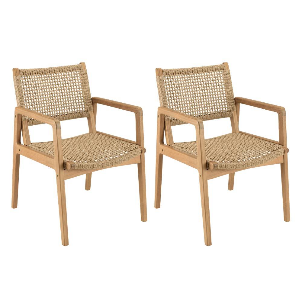 Macabane - VALERIA - Lot de 2 fauteuils jardin en bois teck naturel rotin beige - Imagen 1