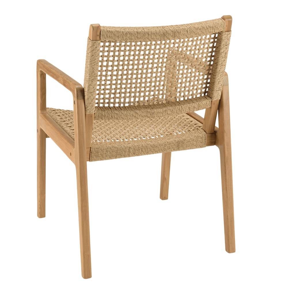 Macabane - VALERIA - Lot de 2 fauteuils jardin en bois teck naturel rotin beige - Imagen 9