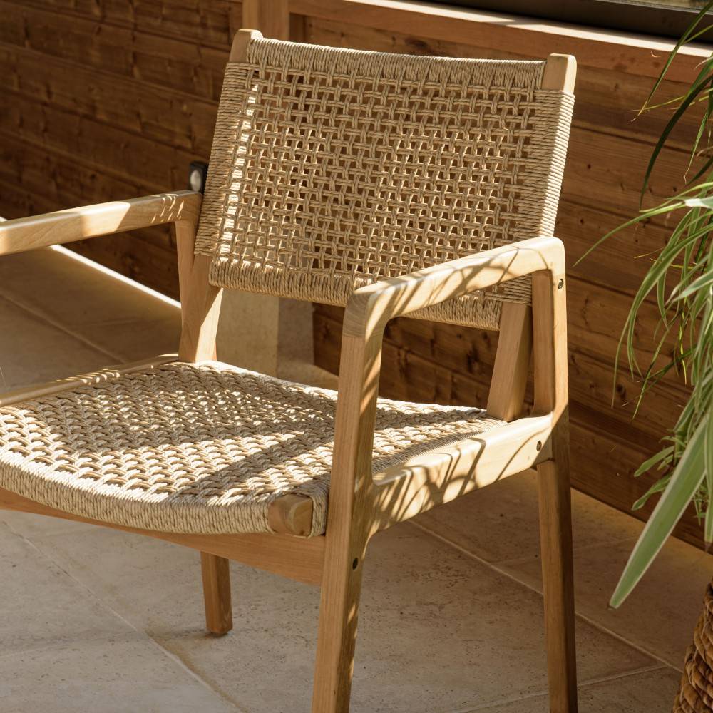 Macabane - VALERIA - Lot de 2 fauteuils jardin en bois teck naturel rotin beige - Imagen 3