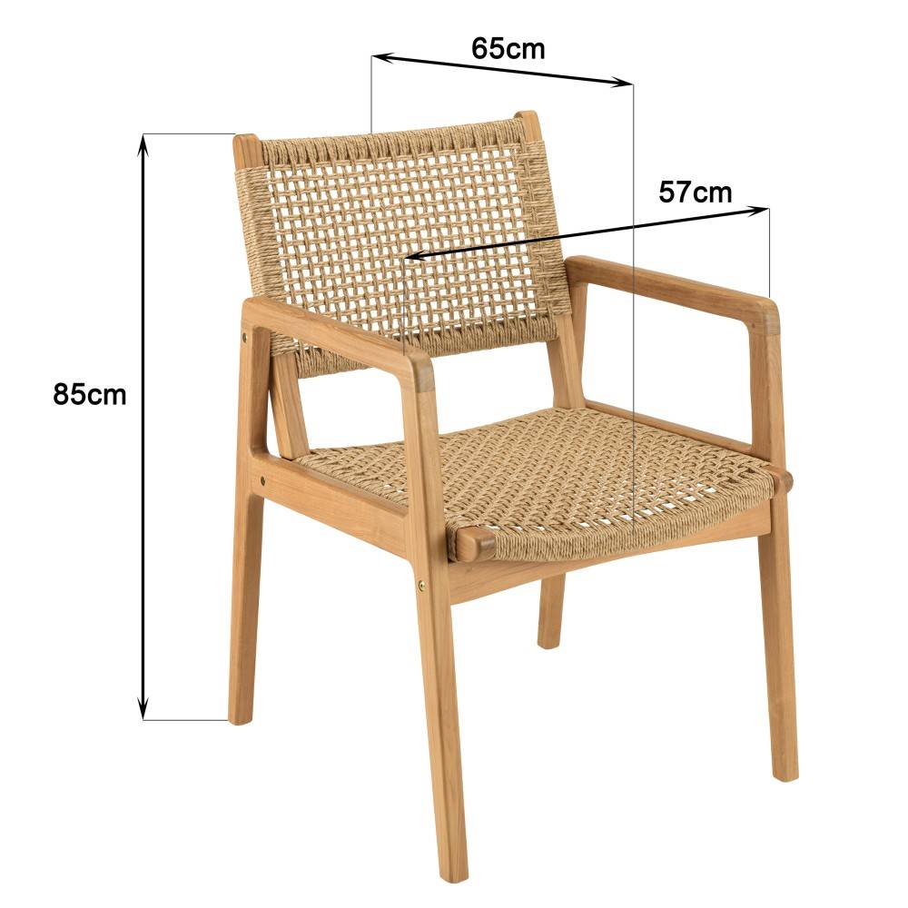 Macabane - VALERIA - Lot de 2 fauteuils jardin en bois teck naturel rotin beige - Imagen 10
