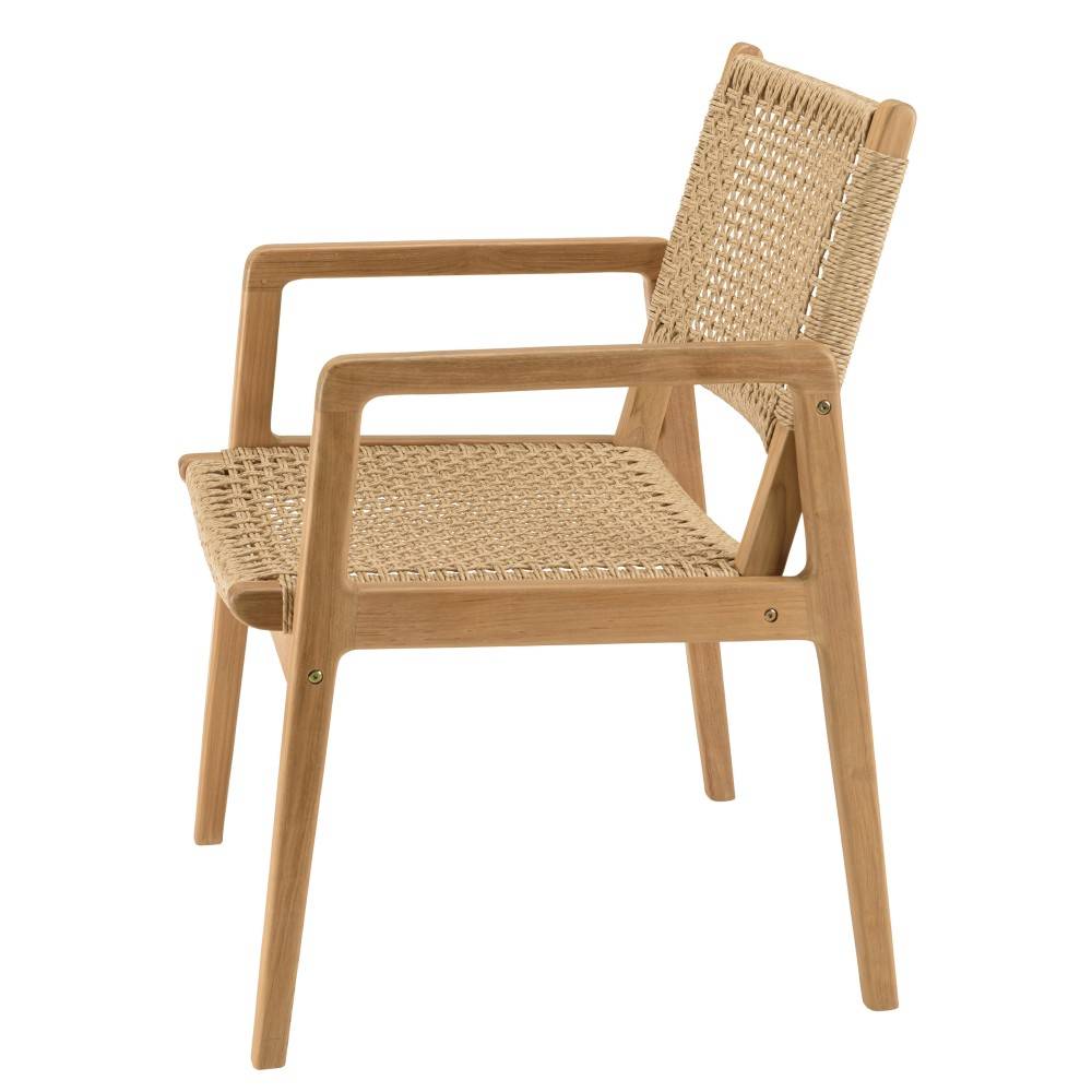 Macabane - VALERIA - Lot de 2 fauteuils jardin en bois teck naturel rotin beige - Imagen 7