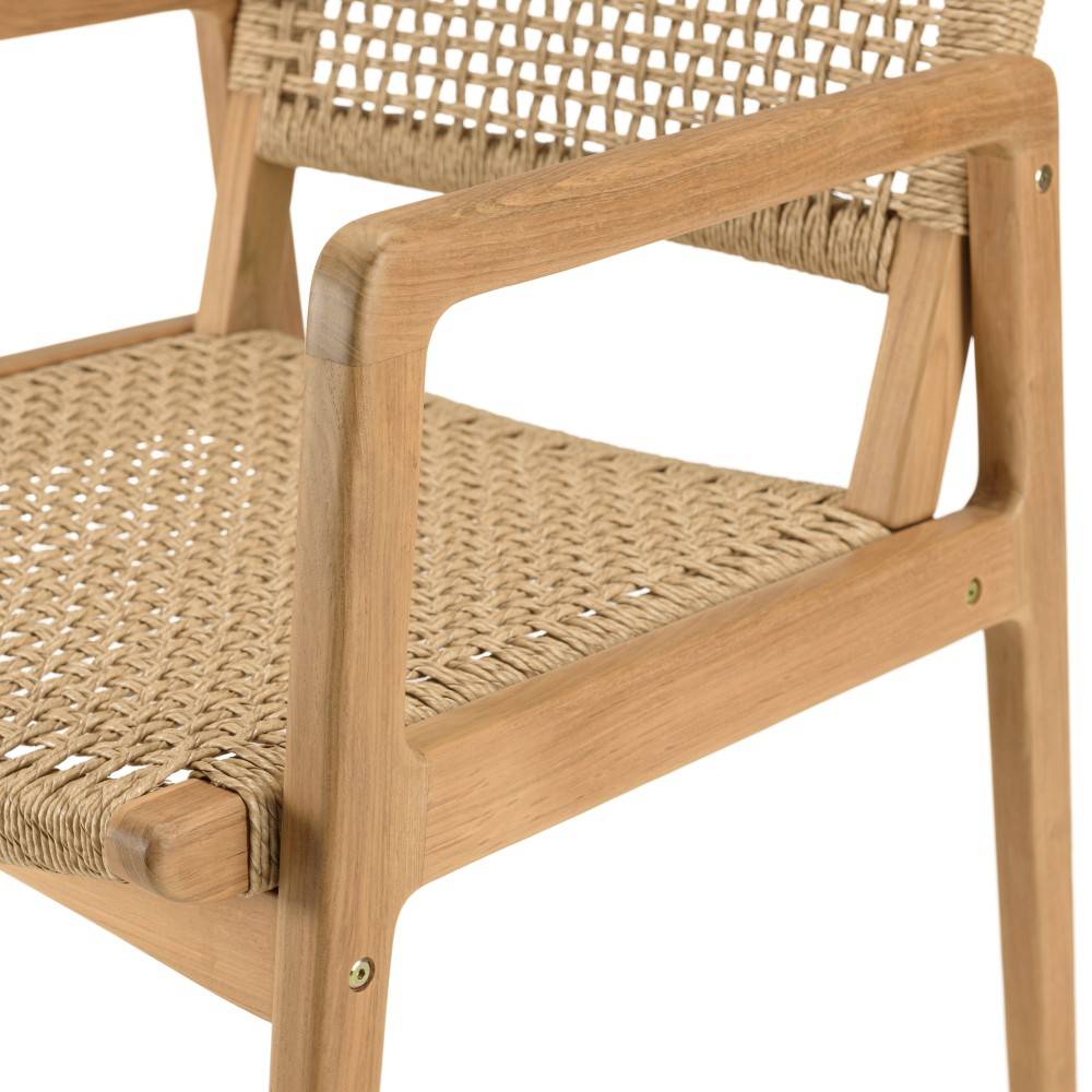 Macabane - VALERIA - Lot de 2 fauteuils jardin en bois teck naturel rotin beige - Imagen 8