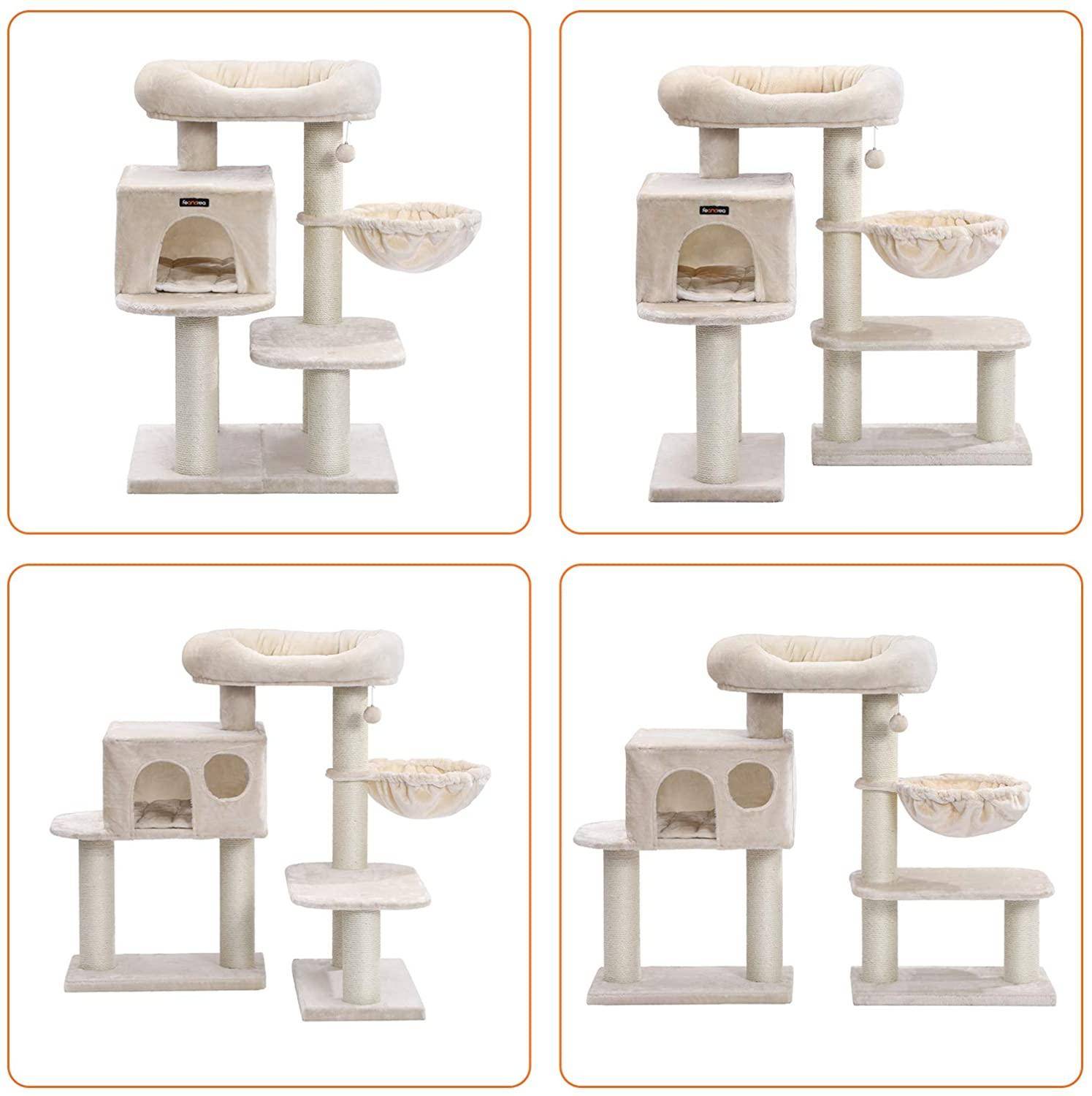 Helloshop26 - Arbre à chat avec plate forme d'observation hamac grande grotte troncs épais en sisal stable 112 cm beige - Imagen 3
