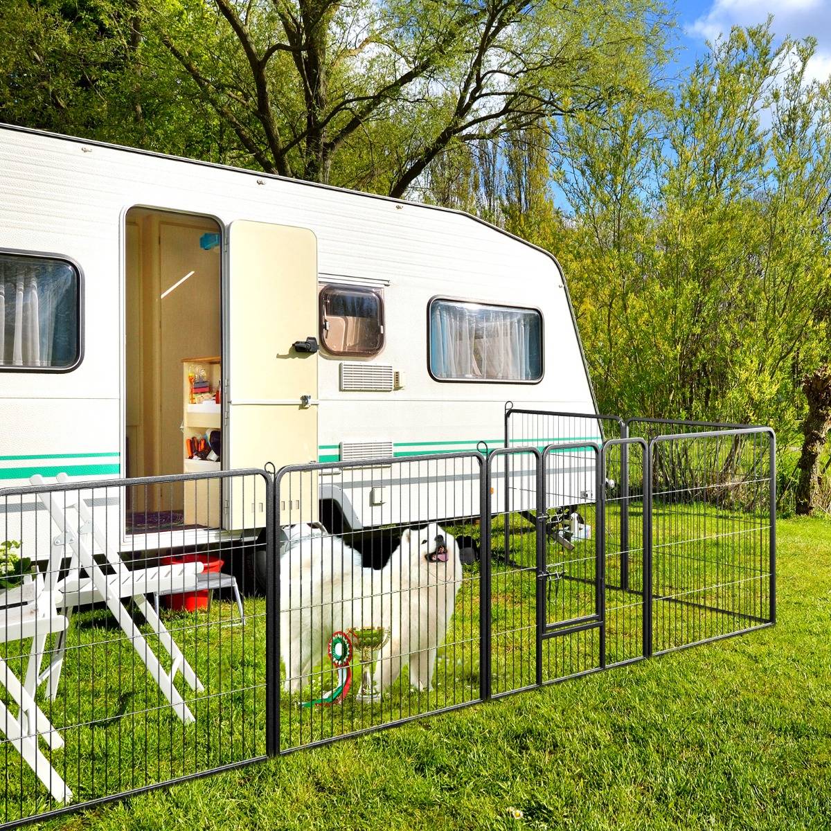 Enclos pour Chiens 8 Panneaux Hauteur de 80CM pour Petits Animaux Parc Portable Pliable avec Porte Barrière Métallique Noir - Imagen 3
