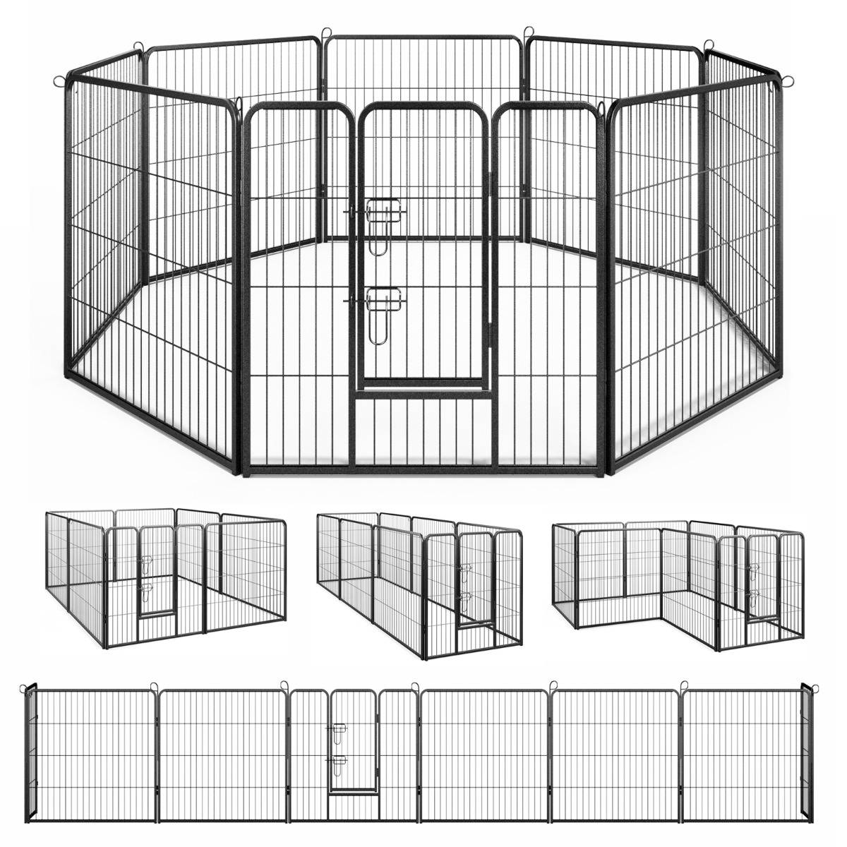Enclos pour Chiens 8 Panneaux Hauteur de 80CM pour Petits Animaux Parc Portable Pliable avec Porte Barrière Métallique Noir - Imagen 5