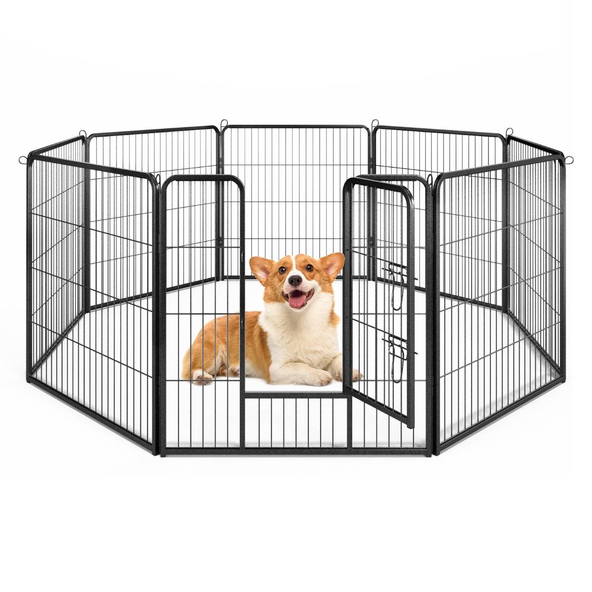 Enclos pour Chiens 8 Panneaux Hauteur de 80CM pour Petits Animaux Parc Portable Pliable avec Porte Barrière Métallique Noir - Imagen 4