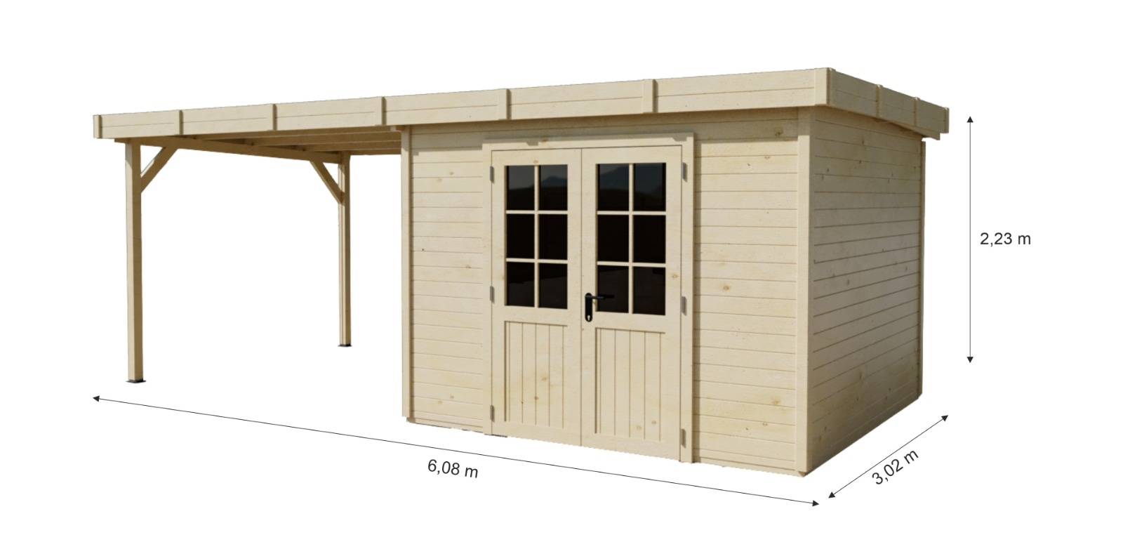 Habrita - Abri Madriers bois massif - 28 mm- surface extérieur 9,30 m2 - Toit plat - bac acier - Image 6