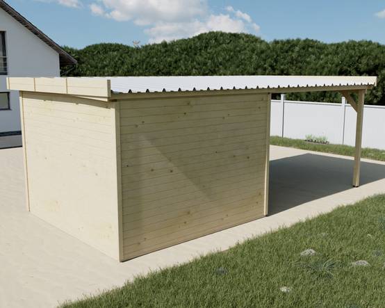 Habrita - Abri Madriers bois massif - 28 mm- surface extérieur 9,30 m2 - Toit plat - bac acier - Image 2