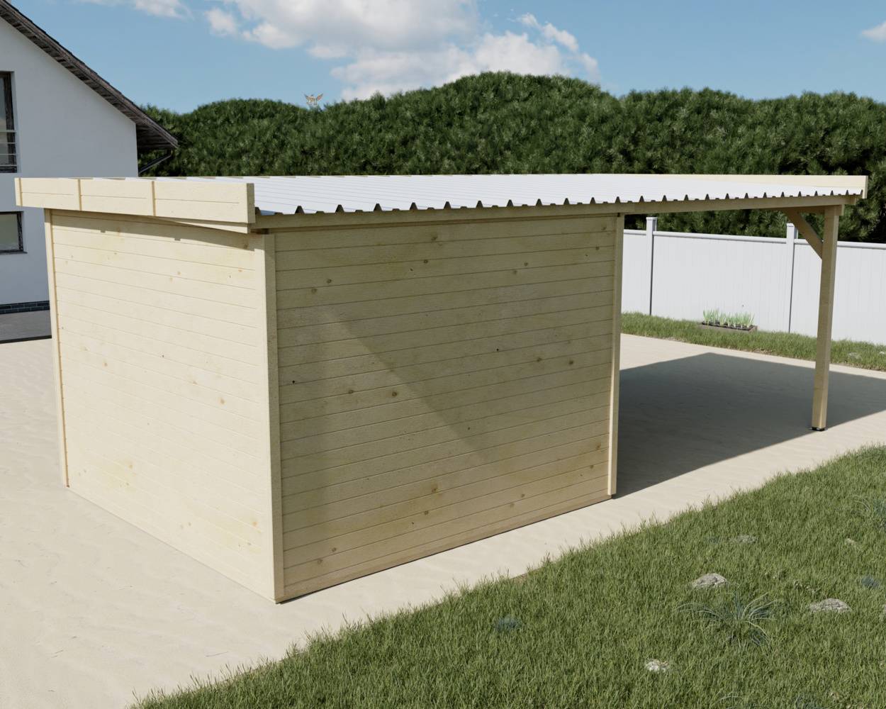 Habrita - Abri Madriers bois massif - 28 mm- surface extérieur 9,30 m2 - Toit plat - bac acier - Image 2
