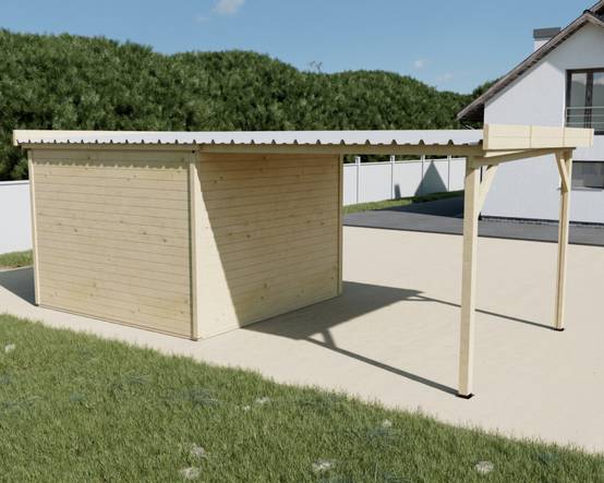 Habrita - Abri Madriers bois massif - 28 mm- surface extérieur 9,30 m2 - Toit plat - bac acier - Image 4