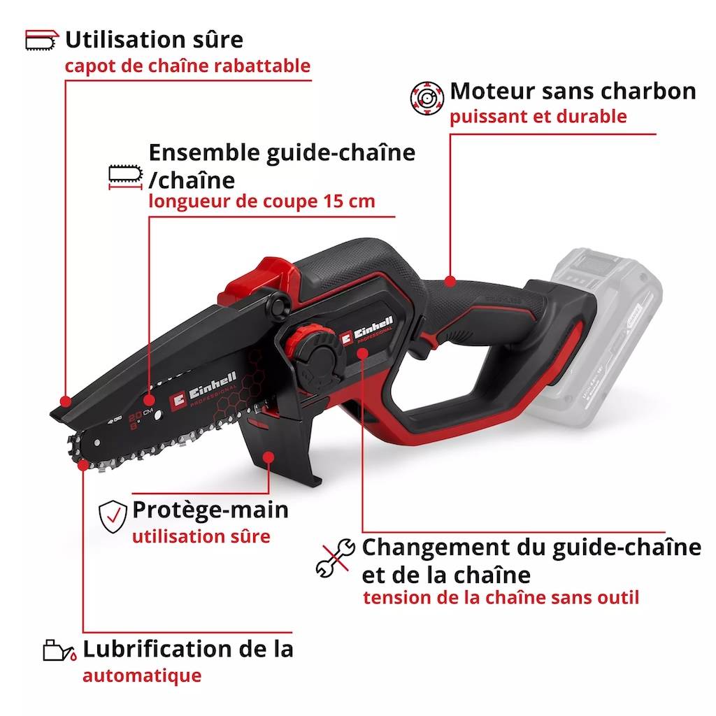 Einhell - Tronçonneuse sur batterie – GP-PS 18/20 Li BL-Solo - 15 cm - Brushless - 8 m/s - 18 V Einhell - Image 2