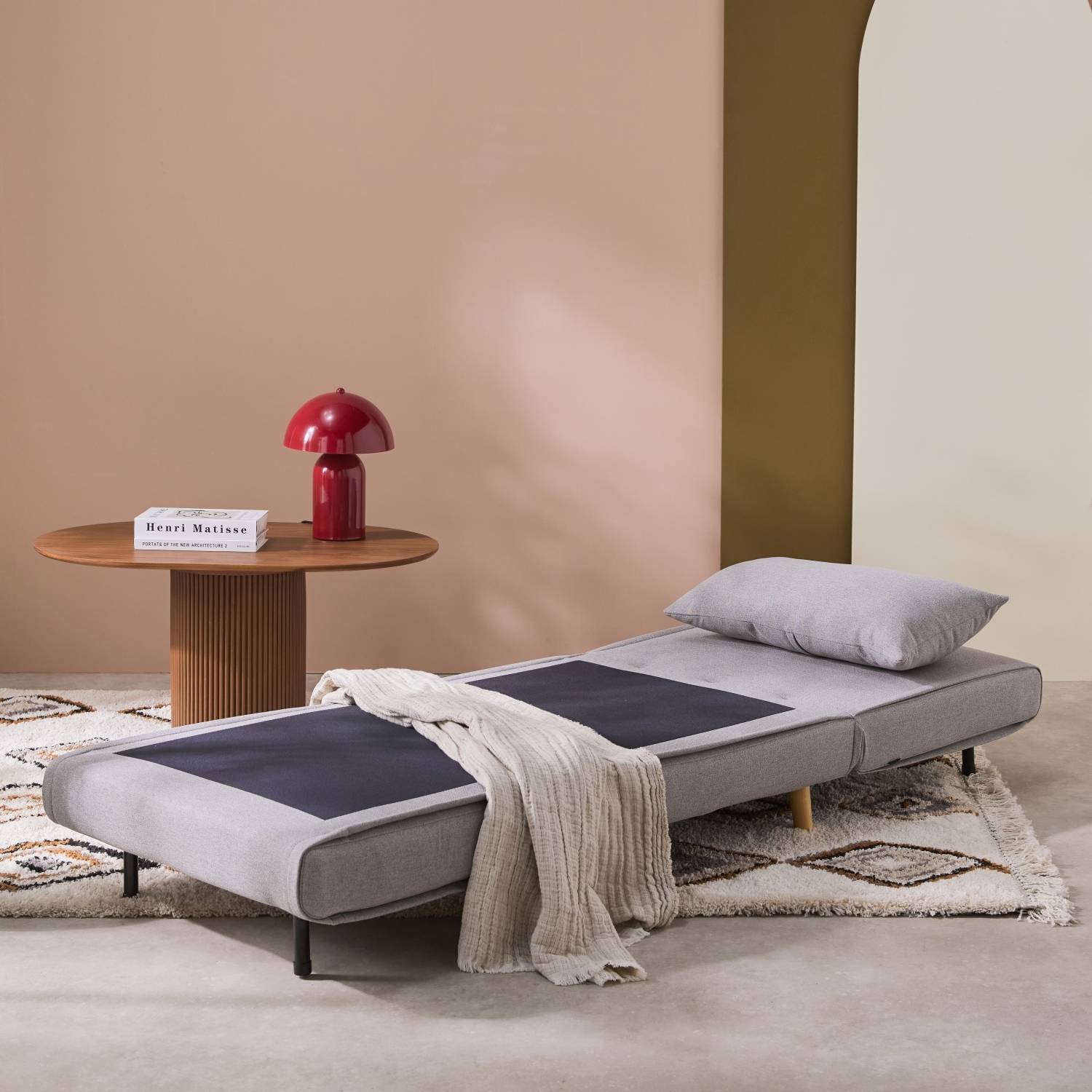 sweeek - Chauffeuse convertible tissu piétement bois 1 place gris Guest | sweeek - Image 1
