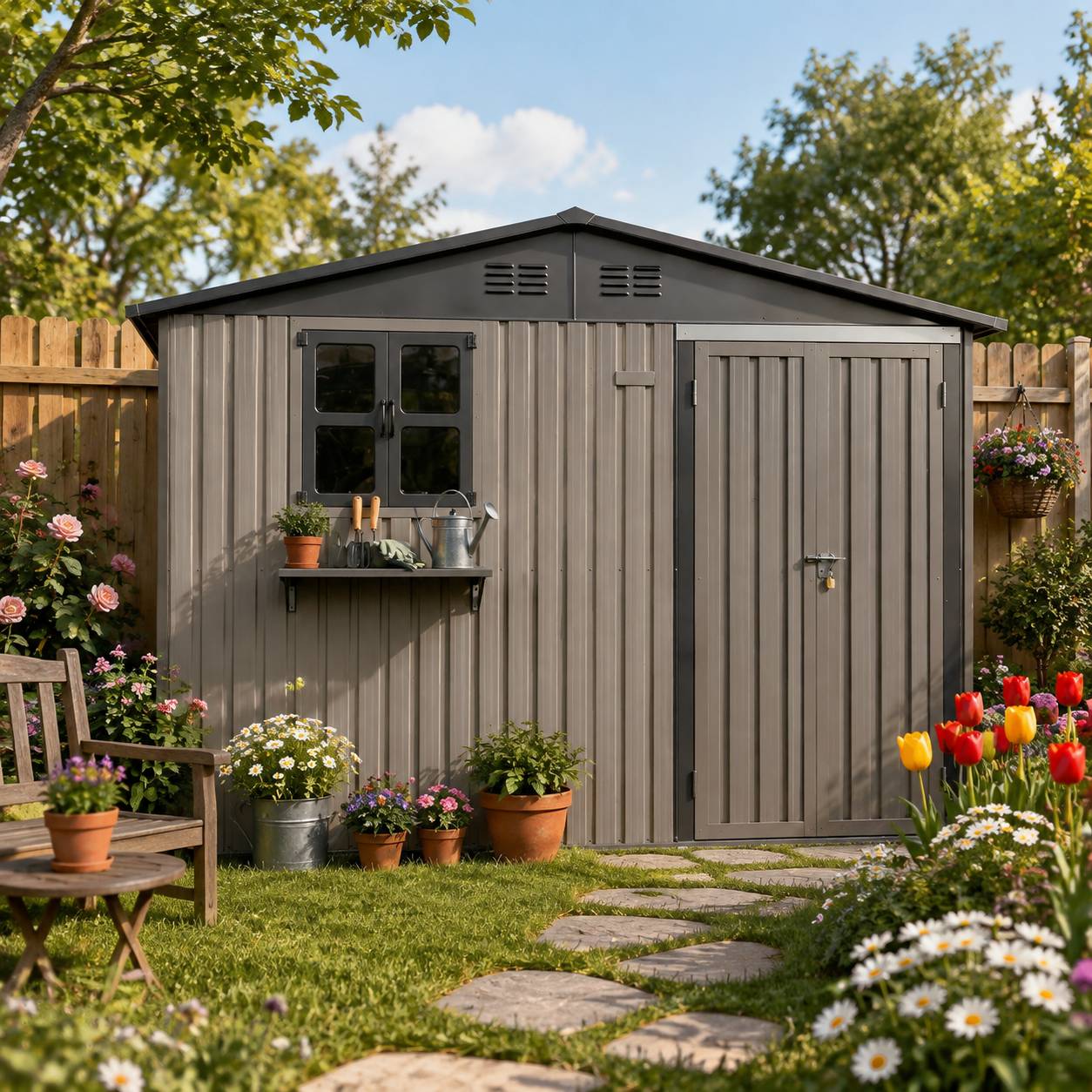 ComfortXL - Abri de jardin acier galvanisé brun 295 x 244 cm 7,19 m² rangement extérieur verrouillable - ComfortXL Outdoor Living