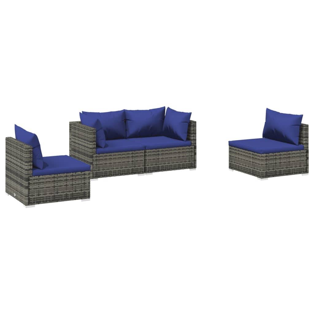 Helloshop26 - Salon de jardin meuble d'extérieur ensemble de mobilier 4 pièces avec coussins résine tressée gris - Imagen 1