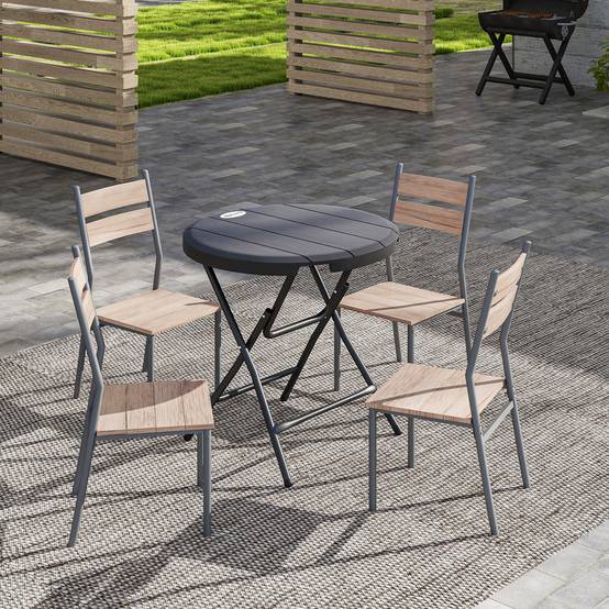 ComfortXL - Table de jardin ronde acier et HDPE gris foncé Ø80 cm pliante 4 places pour terrasse - ComfortXL Outdoor Living - Image 4