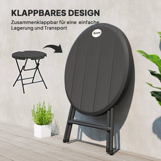 ComfortXL - Table de jardin ronde acier et HDPE gris foncé Ø80 cm pliante 4 places pour terrasse - ComfortXL Outdoor Living - Image 6