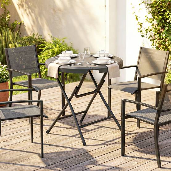 ComfortXL - Table de jardin ronde acier et HDPE gris foncé Ø80 cm pliante 4 places pour terrasse - ComfortXL Outdoor Living - Image 3
