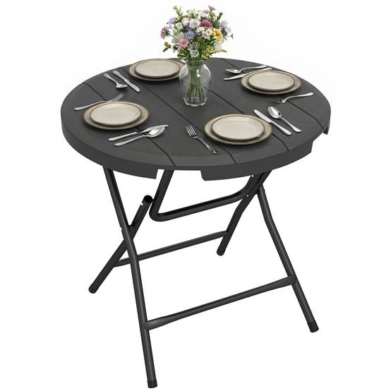 ComfortXL - Table de jardin ronde acier et HDPE gris foncé Ø80 cm pliante 4 places pour terrasse - ComfortXL Outdoor Living - Image 1