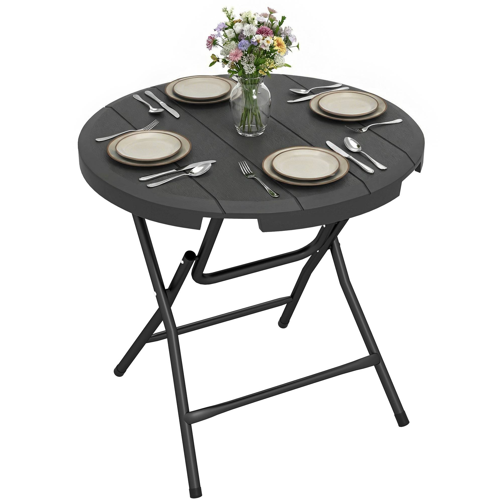 ComfortXL - Table de jardin ronde acier et HDPE gris foncé Ø80 cm pliante 4 places pour terrasse - ComfortXL Outdoor Living - Image 1