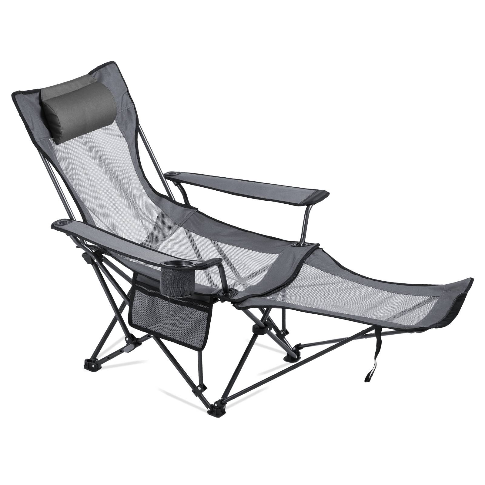 Vevor - VEVOR Chaise Camping Pliante Chaise Longue Inclinable Portable Tissu Maille Gris - Image 1