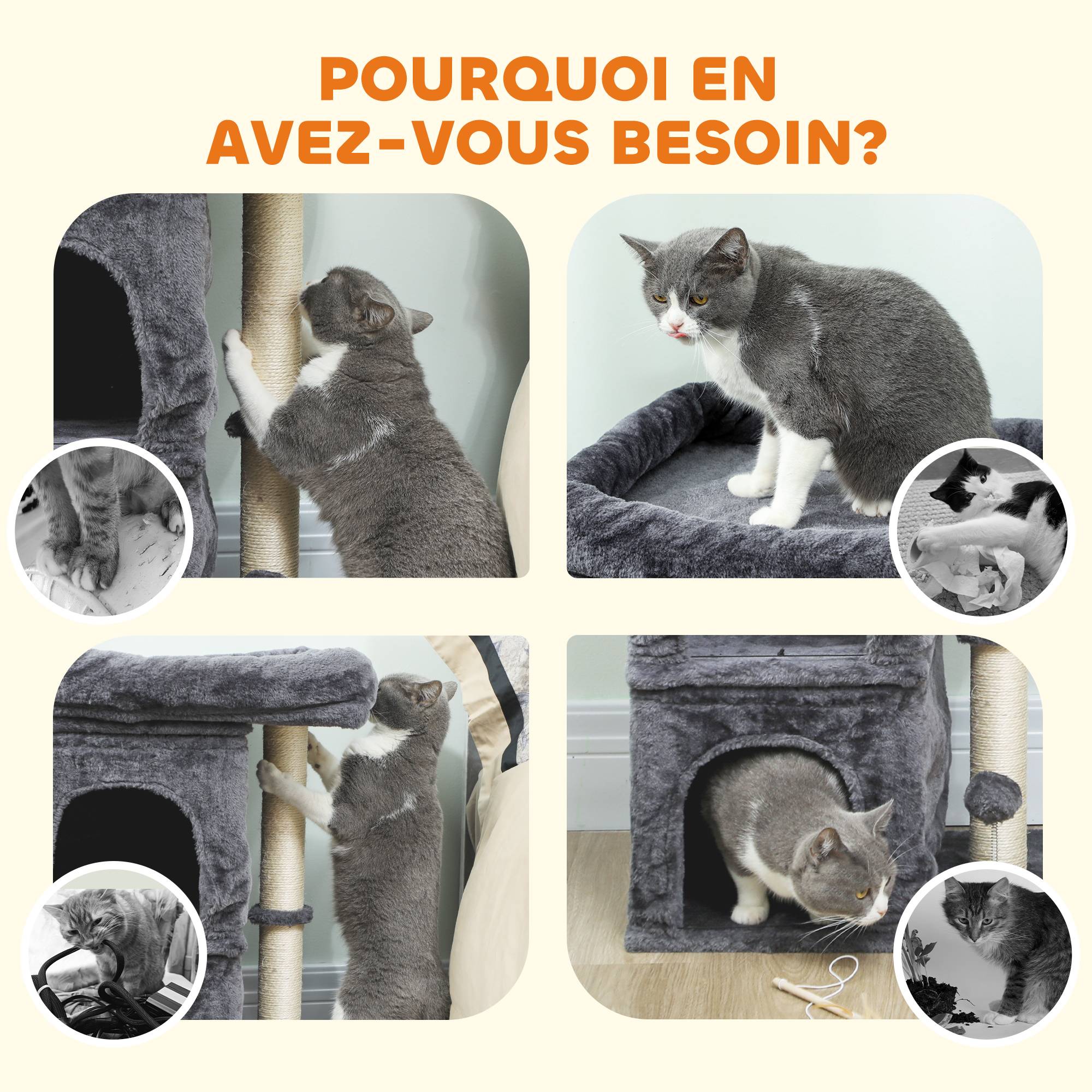 Arbre à chat Peluche et sisal Pour grands chats Repos 66cm Gris foncé - ComfortXL Outdoor Living - Image 9