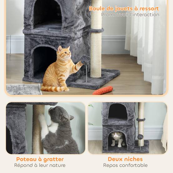Arbre à chat Peluche et sisal Pour grands chats Repos 66cm Gris foncé - ComfortXL Outdoor Living - Image 7