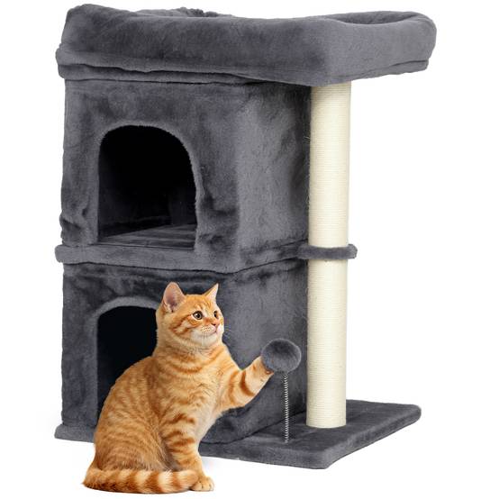 Arbre à chat Peluche et sisal Pour grands chats Repos 66cm Gris foncé - ComfortXL Outdoor Living - Image 1