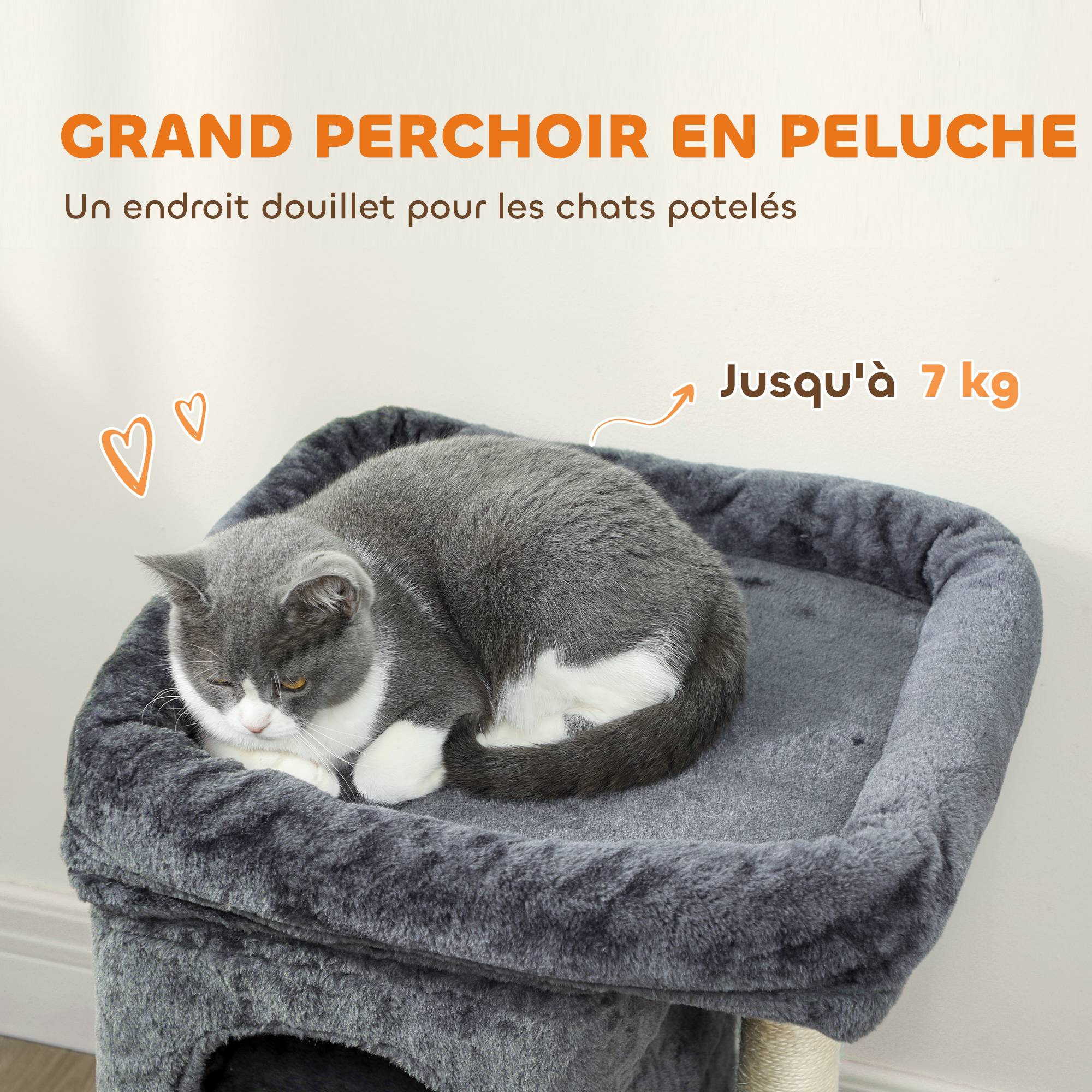Arbre à chat Peluche et sisal Pour grands chats Repos 66cm Gris foncé - ComfortXL Outdoor Living - Image 6