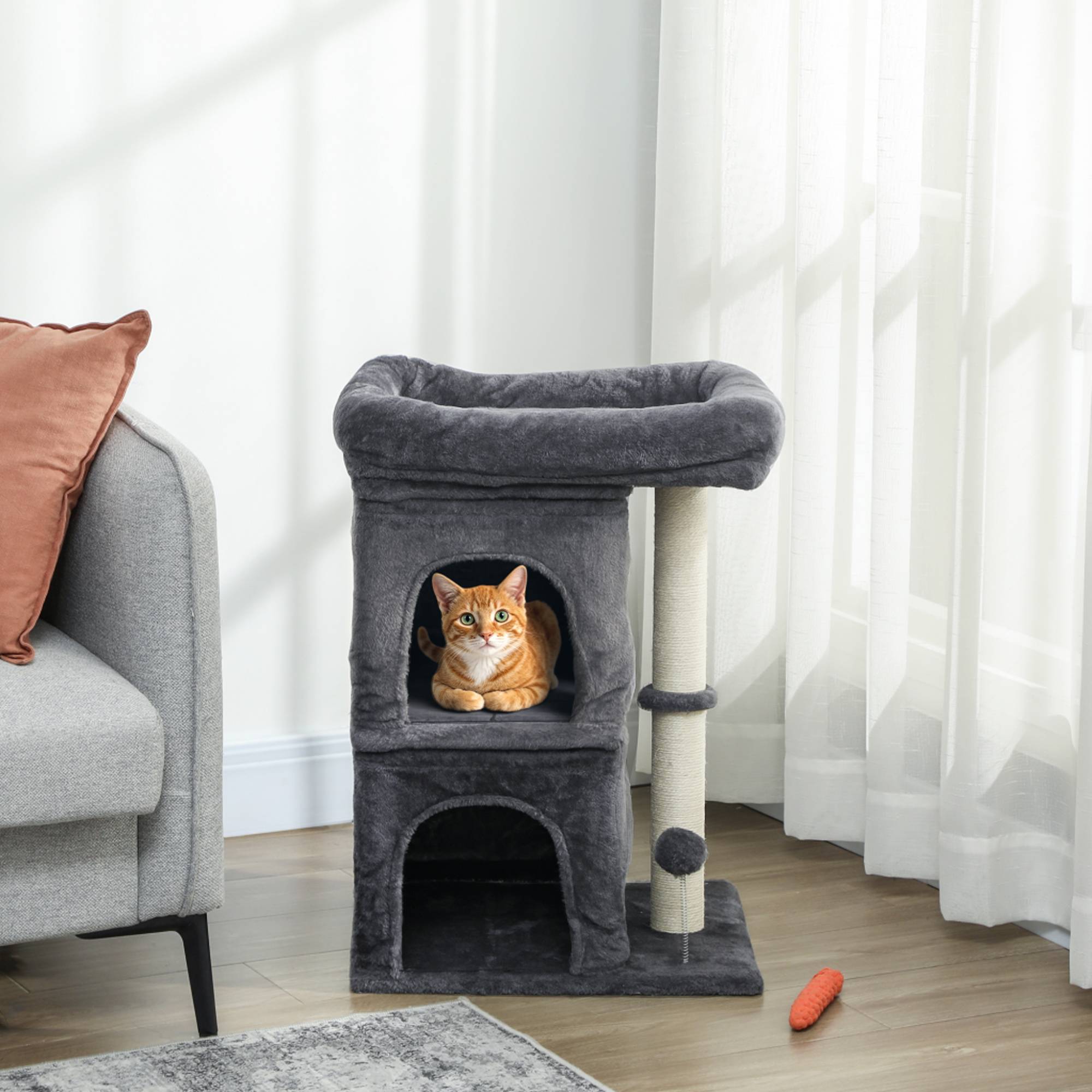 Arbre à chat Peluche et sisal Pour grands chats Repos 66cm Gris foncé - ComfortXL Outdoor Living - Image 4
