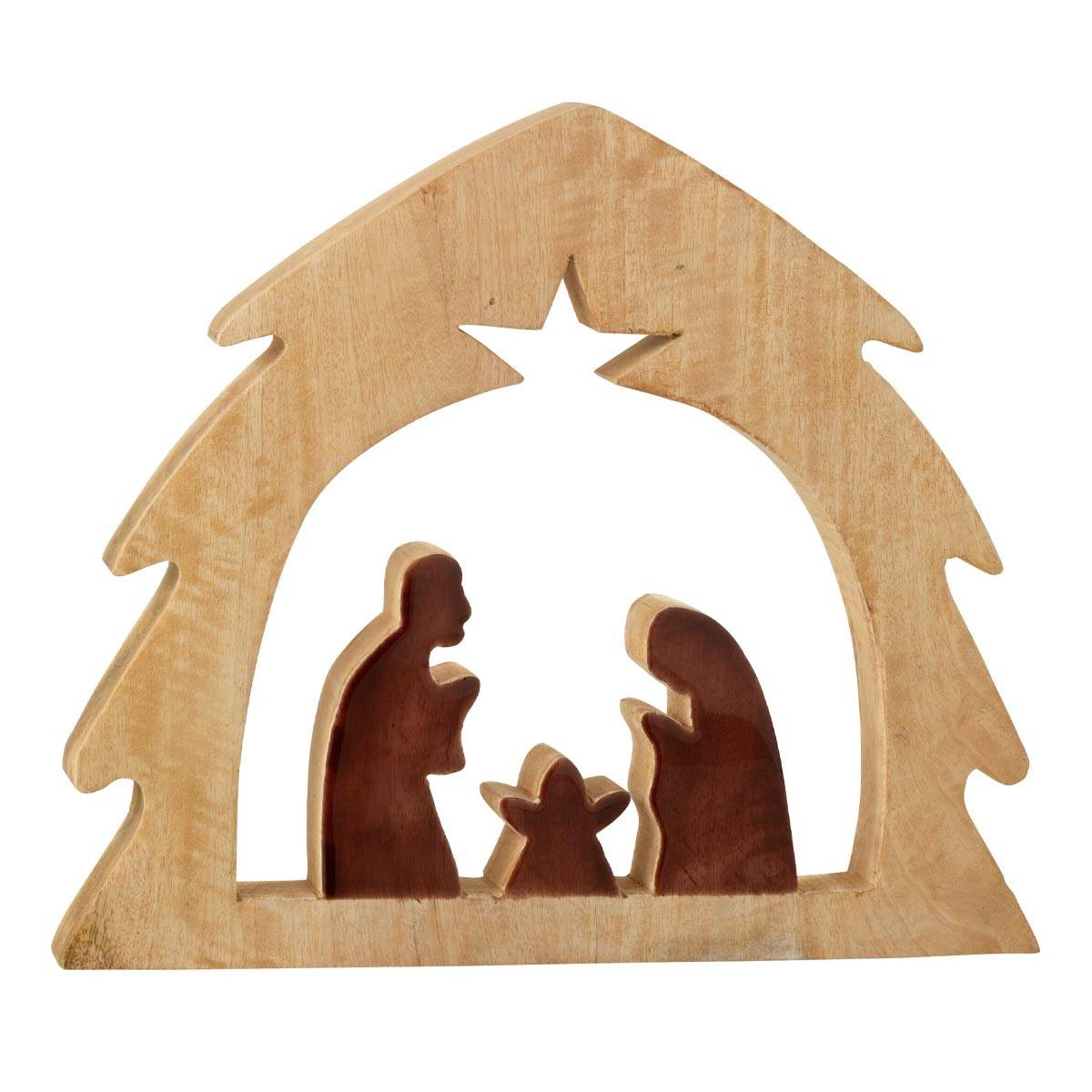 J-Line - Crèche Sapin en Bois "Ajourée" 37cm Marron & Naturel
