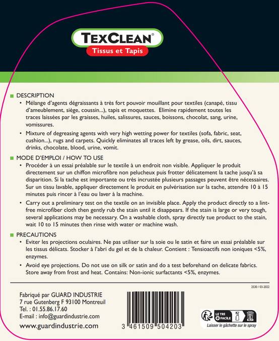 Détachant tissu TexClean 500ml Tissu Matelas Canapé et Tapis Détachant et Nettoyant Professionnel - Image 6
