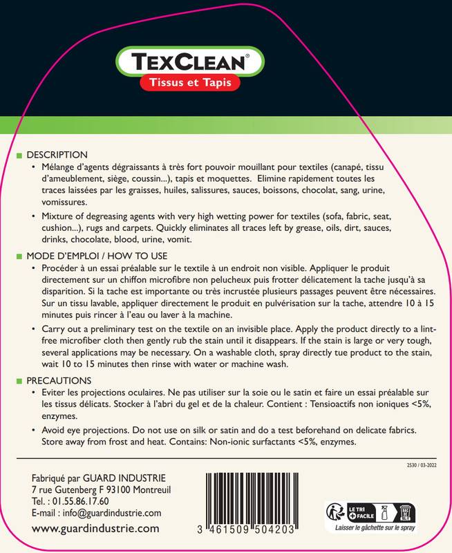 Détachant tissu TexClean 500ml Tissu Matelas Canapé et Tapis Détachant et Nettoyant Professionnel - Image 6