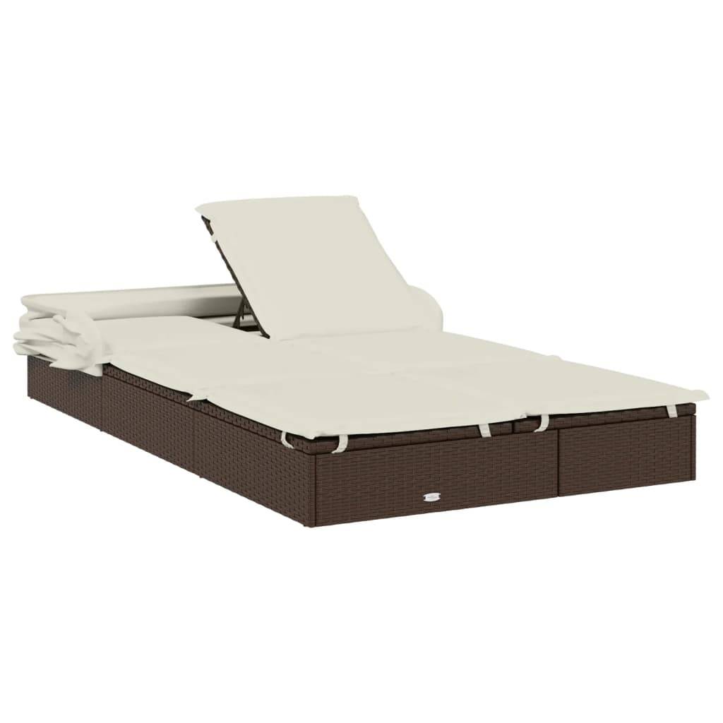 Helloshop26 - Transat bain de soleil chaise longue 2 places avec toit pliable 213 x 118 x 97 cm marron - Imagen 5