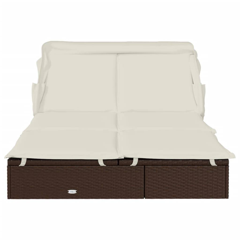 Helloshop26 - Transat bain de soleil chaise longue 2 places avec toit pliable 213 x 118 x 97 cm marron - Imagen 3