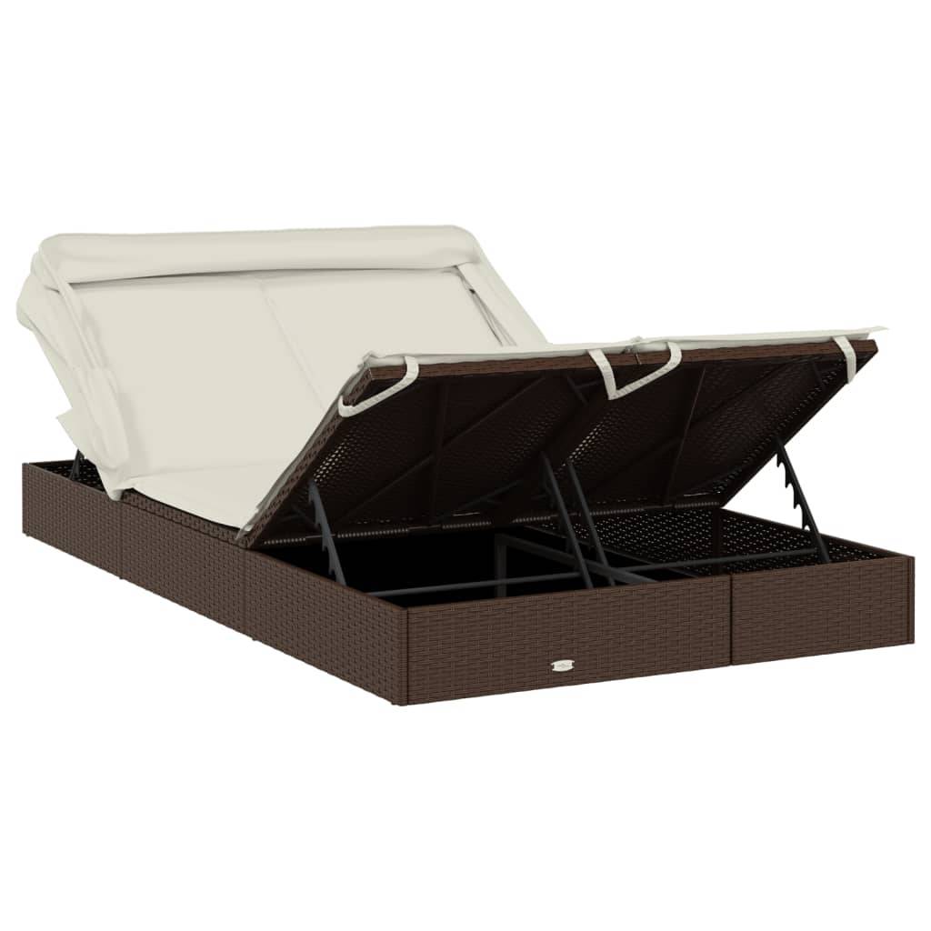 Helloshop26 - Transat bain de soleil chaise longue 2 places avec toit pliable 213 x 118 x 97 cm marron - Imagen 6