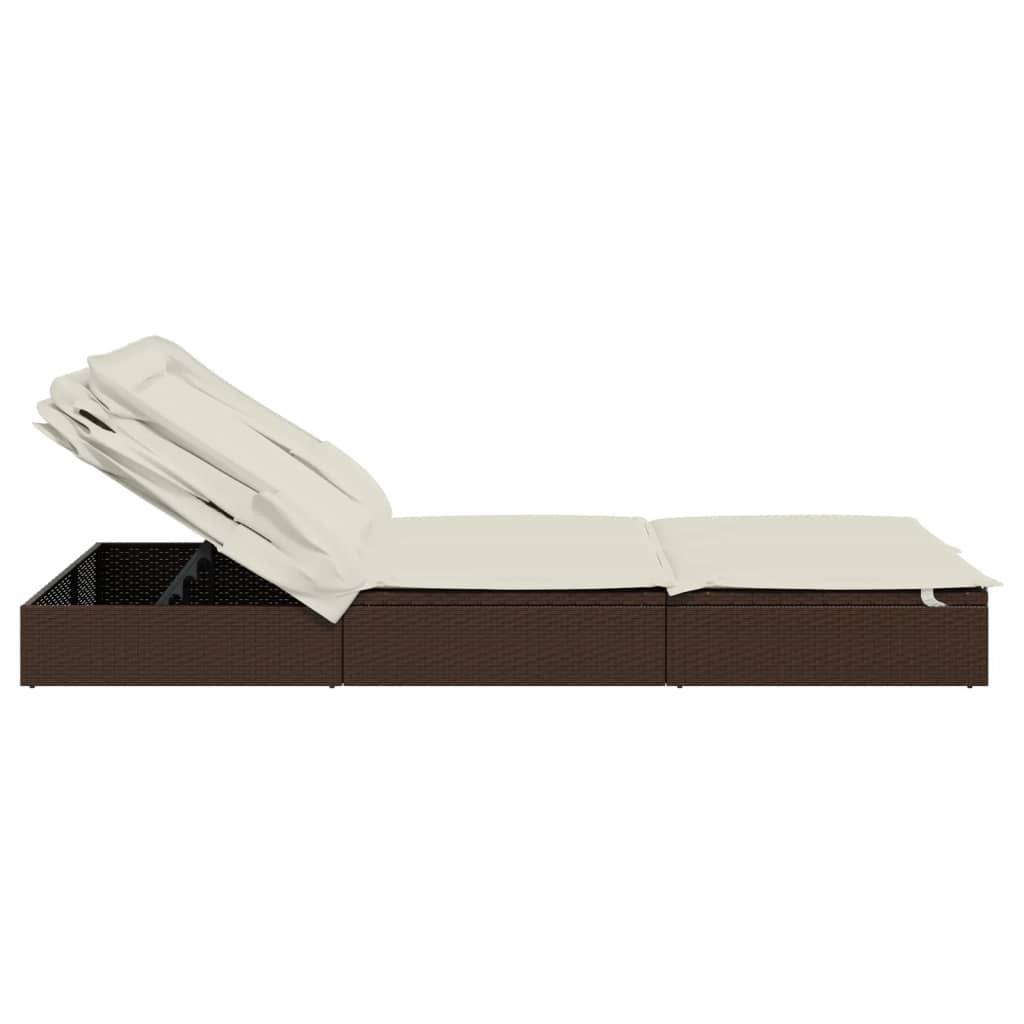 Helloshop26 - Transat bain de soleil chaise longue 2 places avec toit pliable 213 x 118 x 97 cm marron - Imagen 4