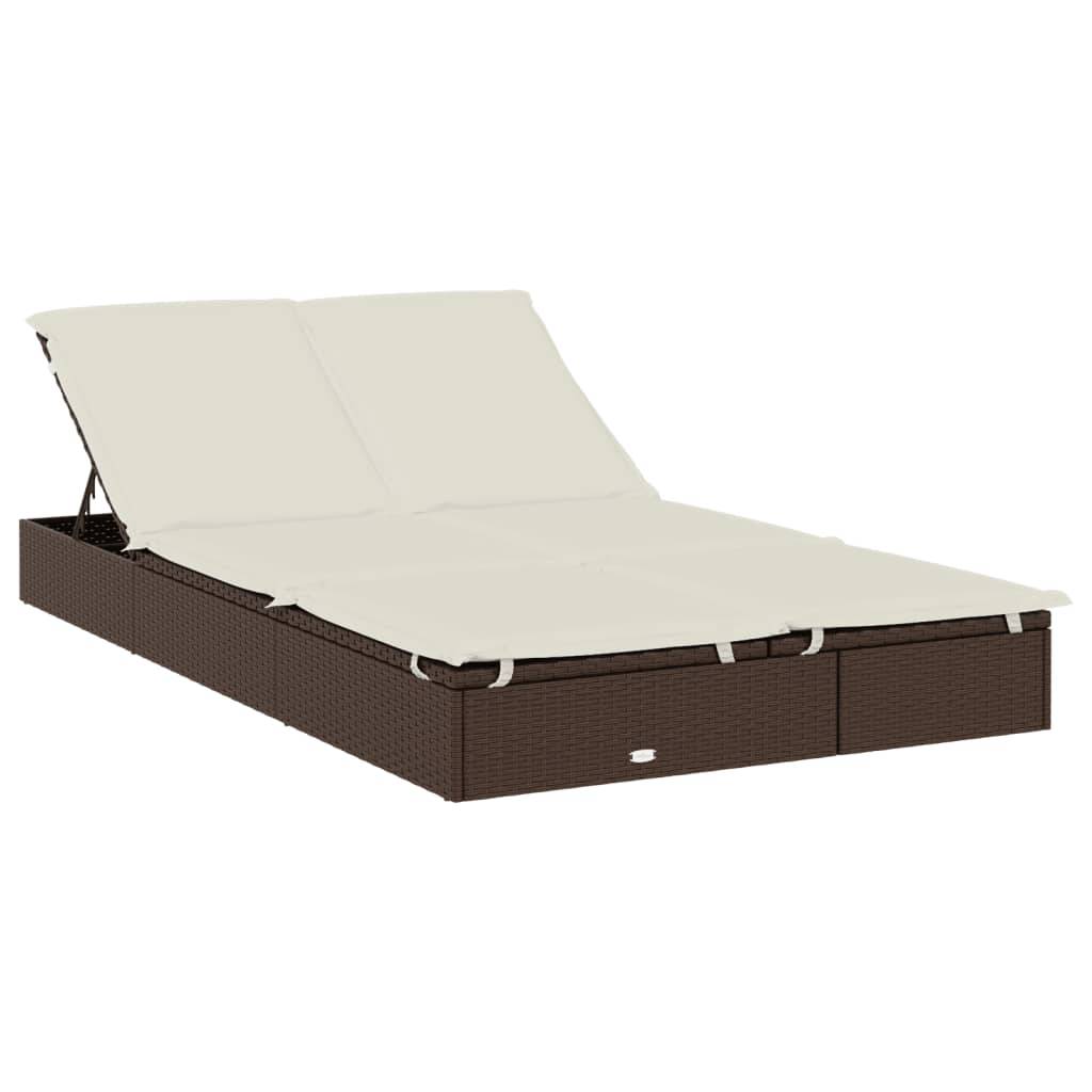 Helloshop26 - Transat bain de soleil chaise longue 2 places avec toit pliable 213 x 118 x 97 cm marron - Imagen 2