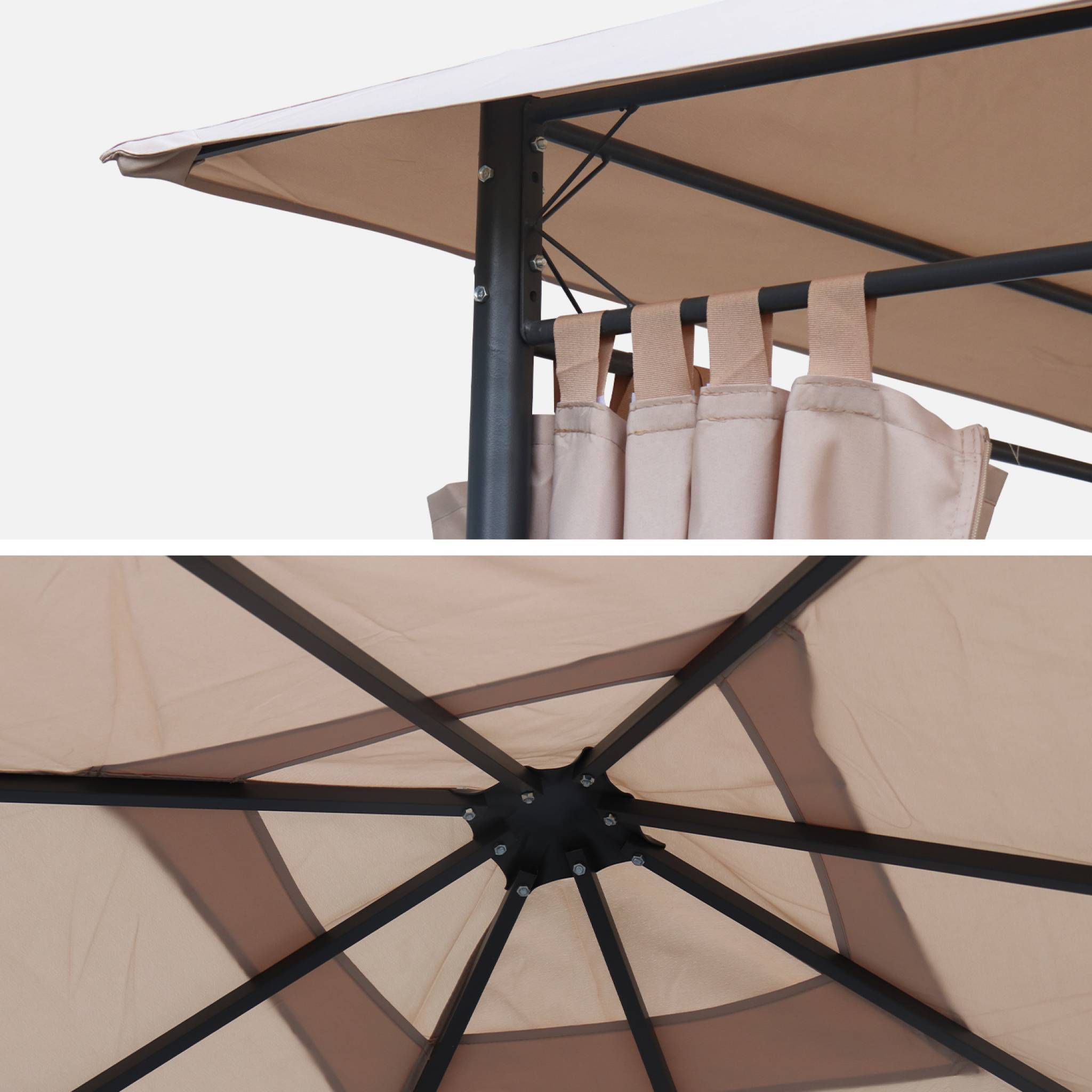 Toile de toit beige pour tonnelle 3x3m Elusa - toile de rechange pergola. toile de remplacement | sweeek - Image 2
