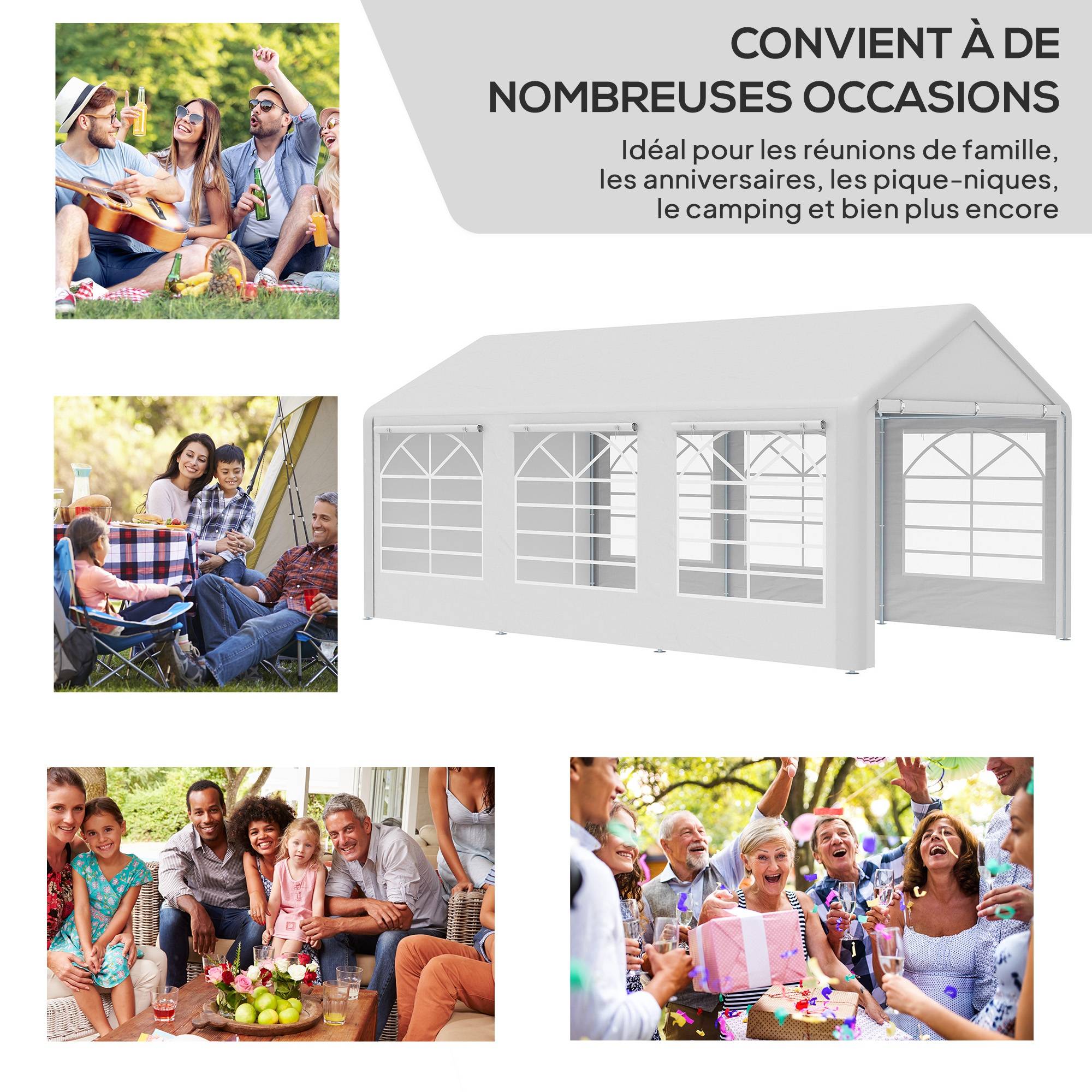 Tonnelle de jardin 3 x 6 m tente de réception avec 4 parois 3 fenêtres de chaque côté barnum pour fête mariage blanc - Image 6