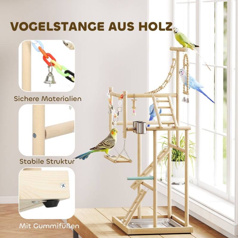 Aire de jeux oiseaux bois naturel perroquets 4 niveaux avec accessoires 95cm - ComfortXL Outdoor Living - Image 4