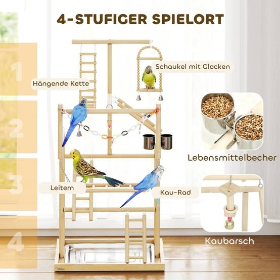 Aire de jeux oiseaux bois naturel perroquets 4 niveaux avec accessoires 95cm - ComfortXL Outdoor Living - Image 5