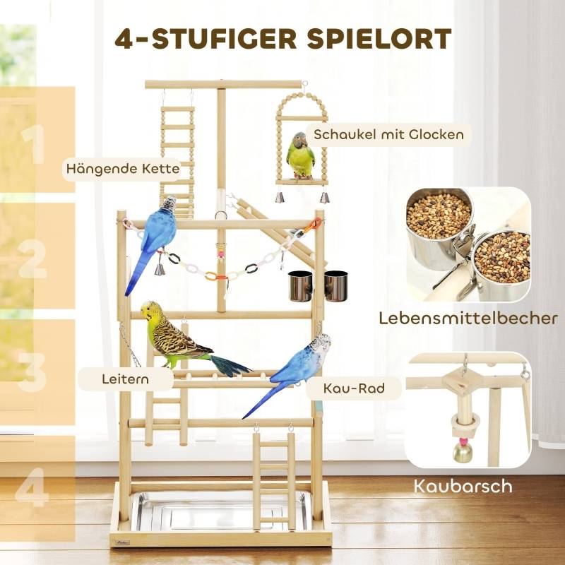Aire de jeux oiseaux bois naturel perroquets 4 niveaux avec accessoires 95cm - ComfortXL Outdoor Living - Image 5