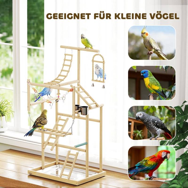 Aire de jeux oiseaux bois naturel perroquets 4 niveaux avec accessoires 95cm - ComfortXL Outdoor Living - Image 7