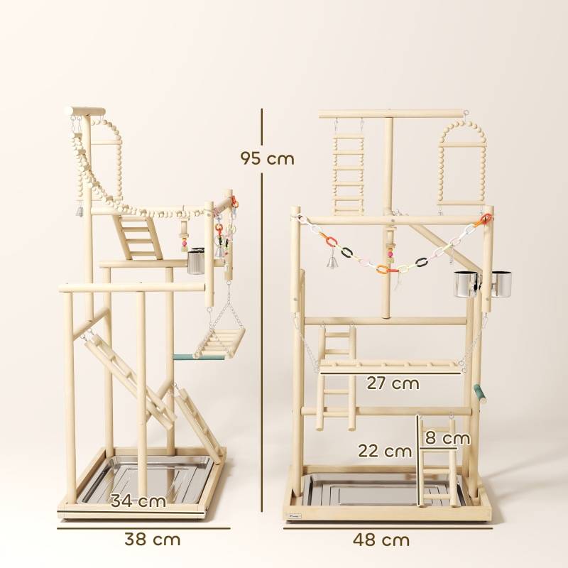 Aire de jeux oiseaux bois naturel perroquets 4 niveaux avec accessoires 95cm - ComfortXL Outdoor Living - Image 3
