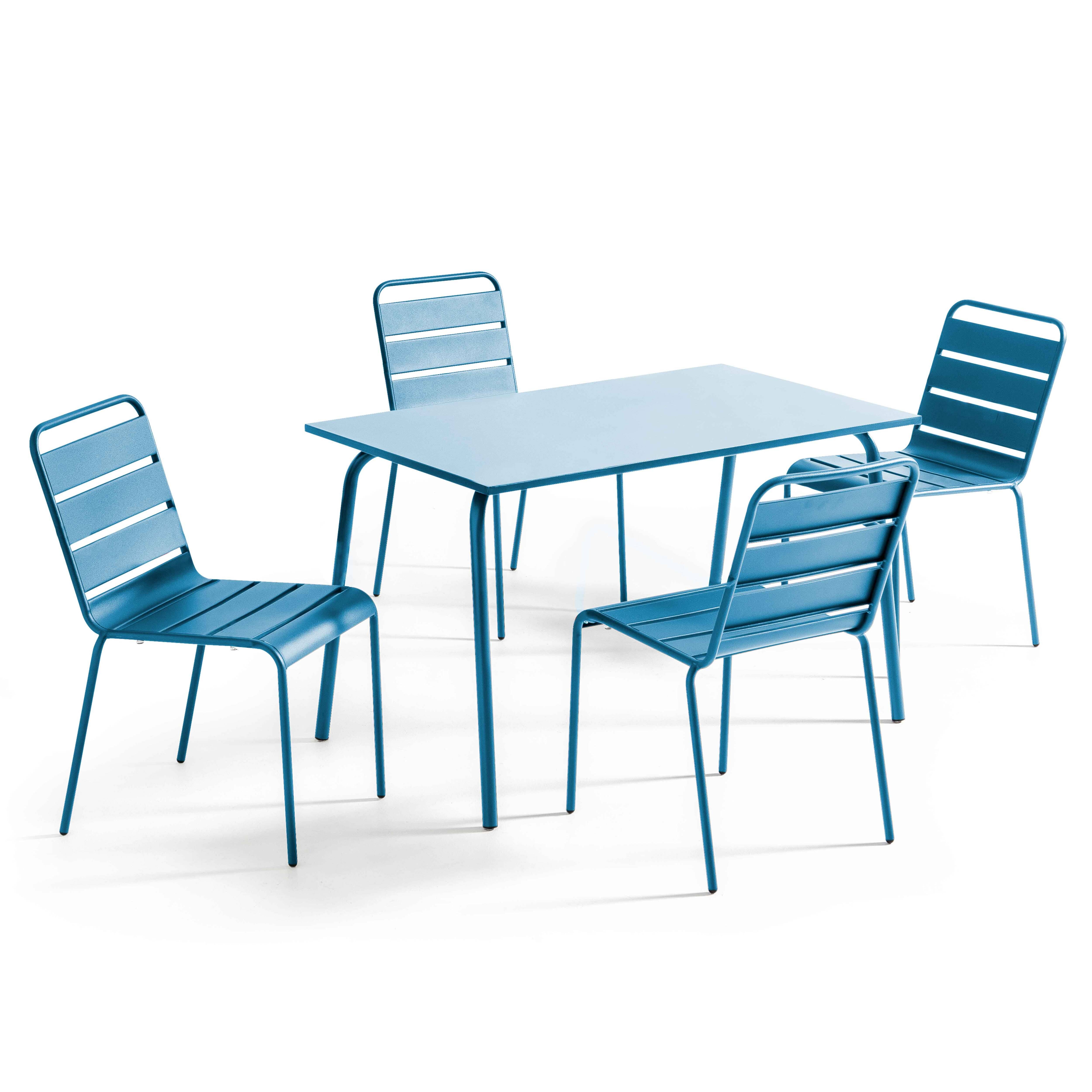 Oviala - Ensemble table de jardin en métal et 4 chaises bleu pacific Palavas - Oviala - Image 1