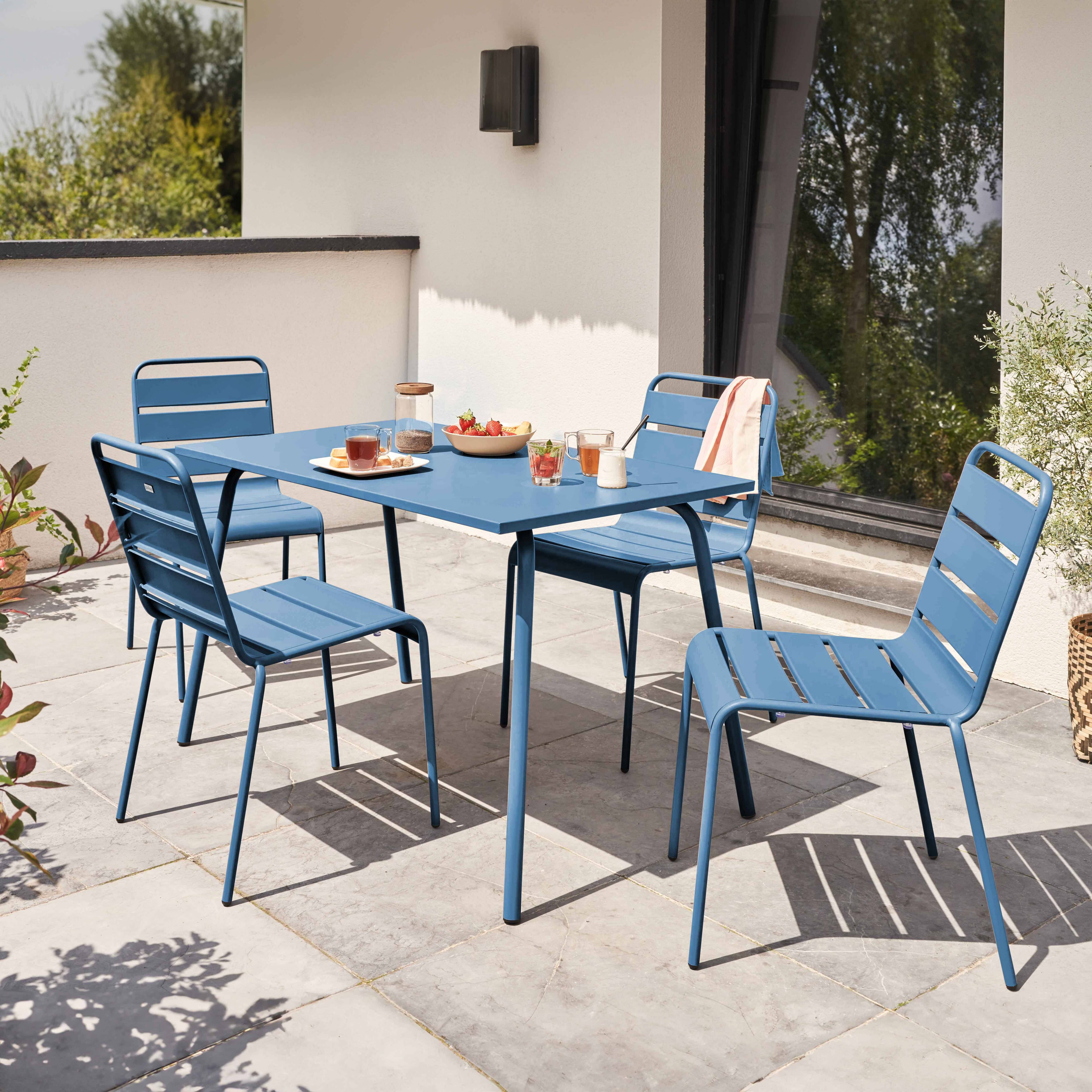 Oviala - Ensemble table de jardin en métal et 4 chaises bleu pacific Palavas - Oviala - Image 2