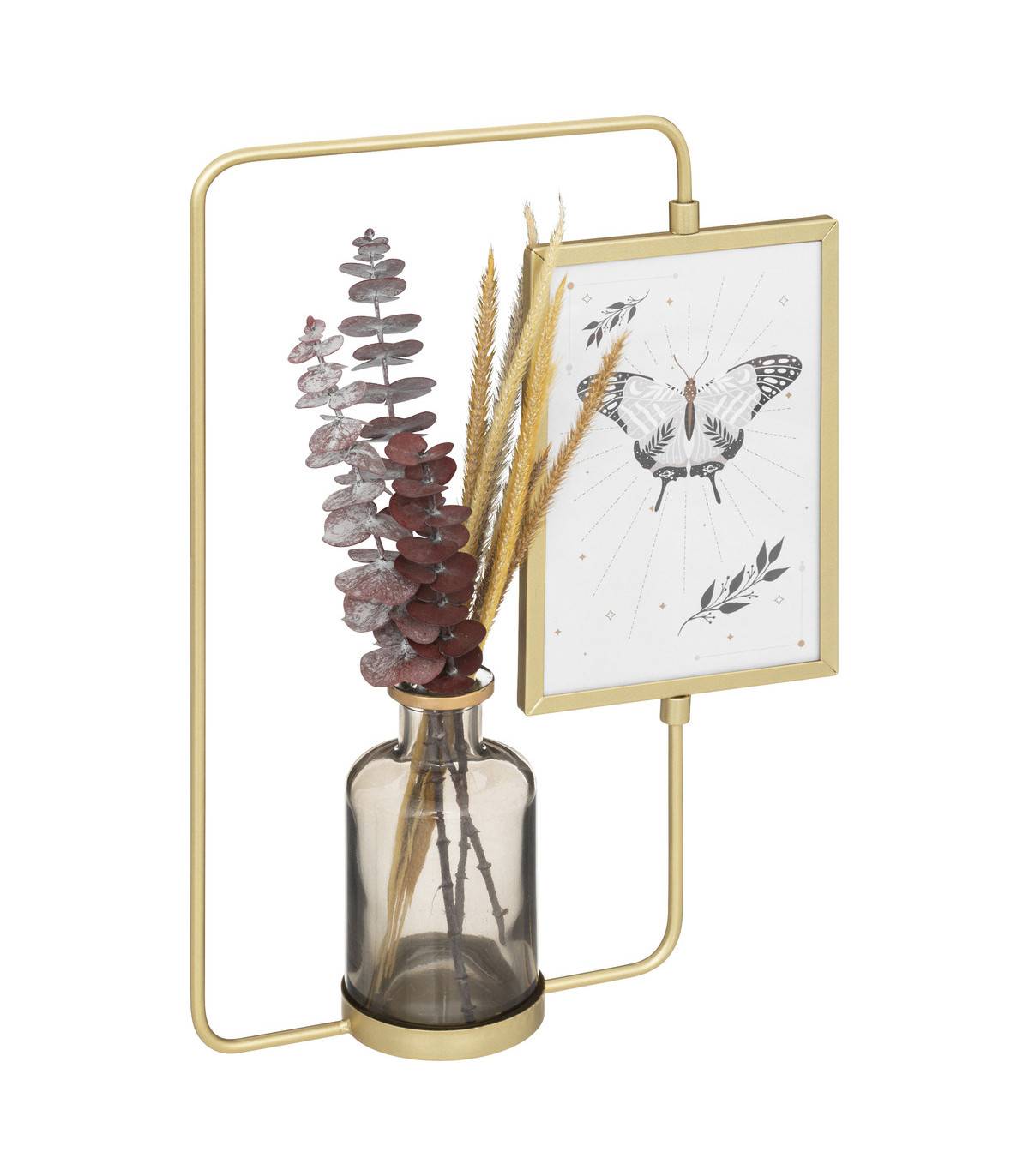 Cadre photo à poser en Métal doré et Verre avec déco vase & plantes séchées pour Photo 10 x 15 cm - Imagen 1