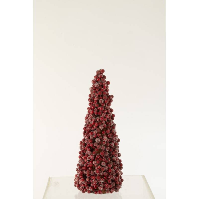 Cône de Noël de baies en résine rouge 16x16x41 cm - J-Line